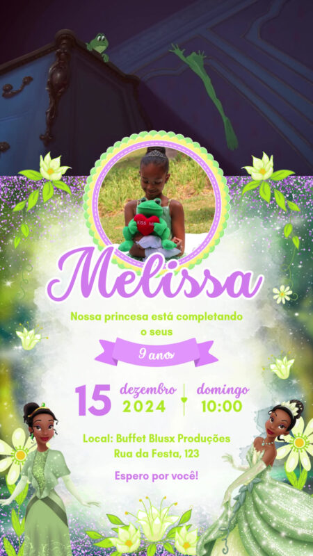 Convite Com Vídeo - Princesa e o Sapo, Tiana
