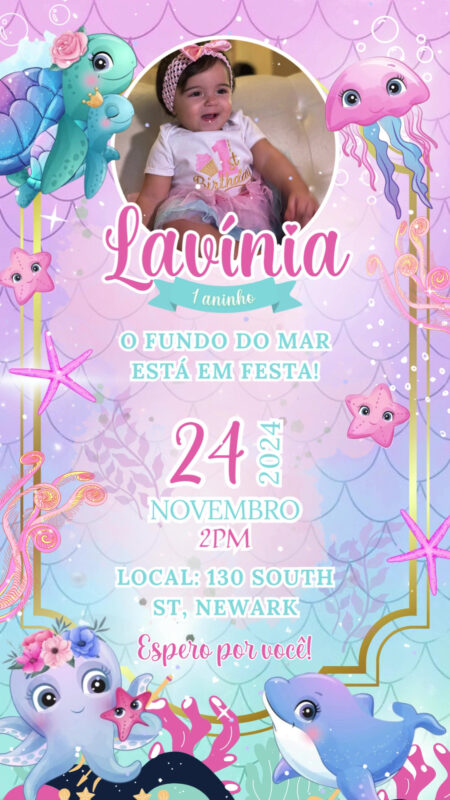 Convite Animado Simples - Fundo Do Mar - Menina