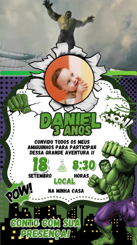 Convite Com Vídeo - Hulk
