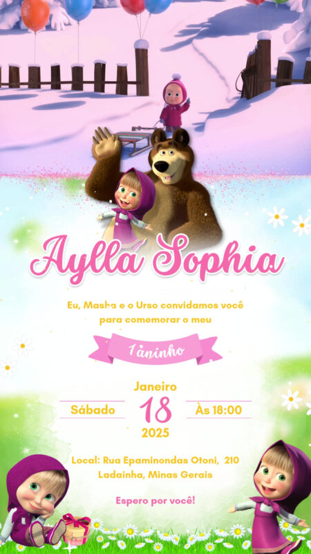 Convite Com Vídeo - Marsha e o Urso