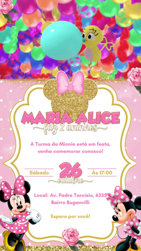 Convite Com Vídeo - Minnie Rosa
