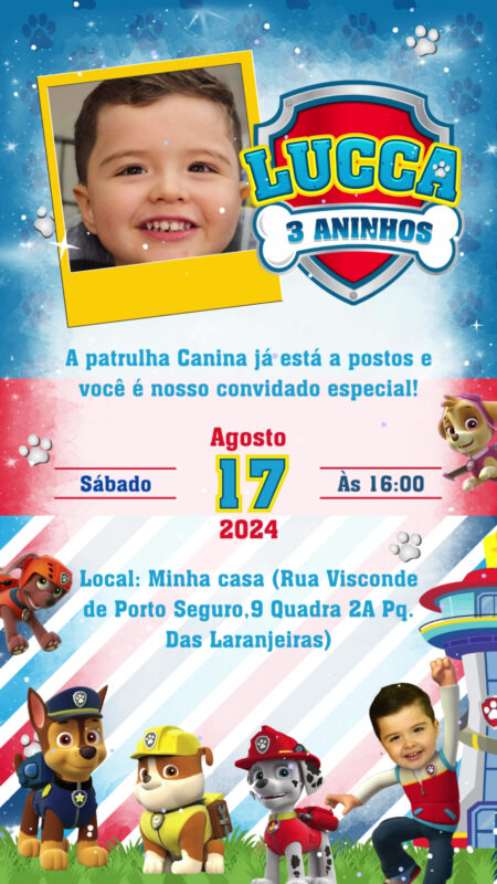 Convite Animado Simples - Patrulha Canina