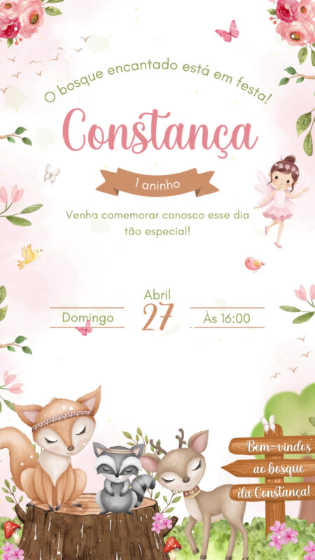 Convite Animado Simples - Bosque e Jardim Encantado