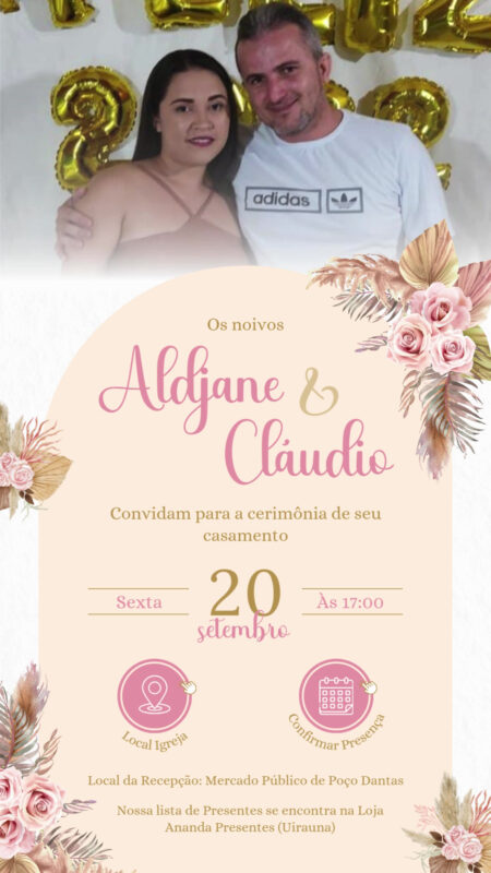 Convite Tecnológico - Casamento Rose e Dourado
