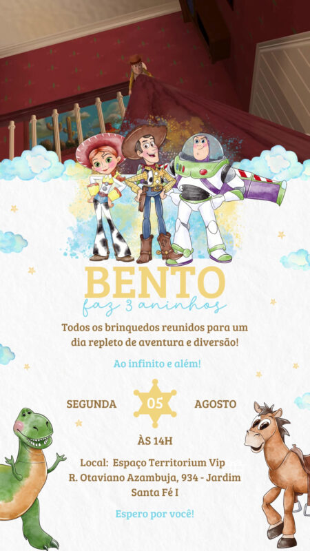 Convite Com Vídeo - Toy Story Aquarela