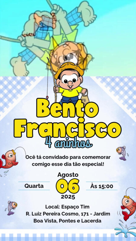 Convite Com Vídeo - Chico Bento Pescador Baby