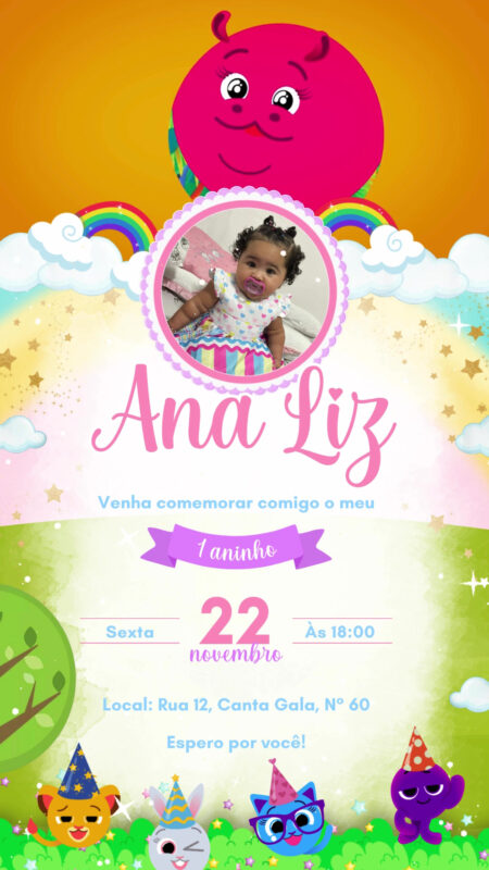Convite Com Vídeo - Bolofofos Menina Candy