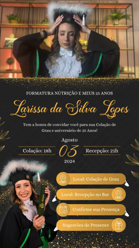 Convite Tecnológico - Formatura Preto e Dourado