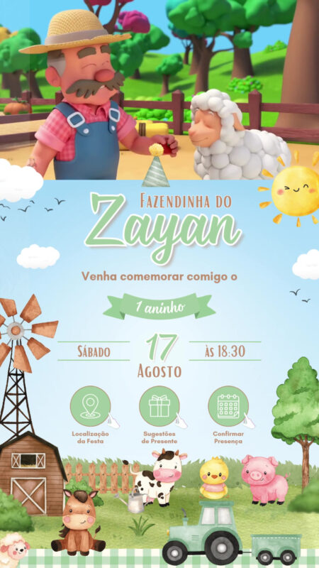Convite Tecnológico - Fazendinha Aqurela - Verde Menino