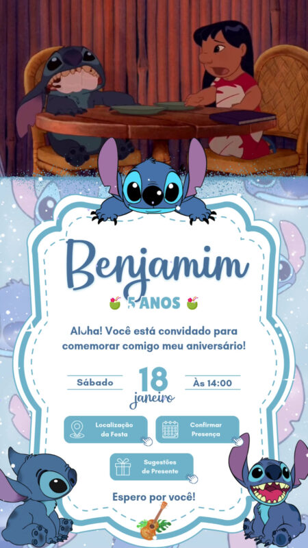 Convite Tecnológico - Stitch Menino Azul