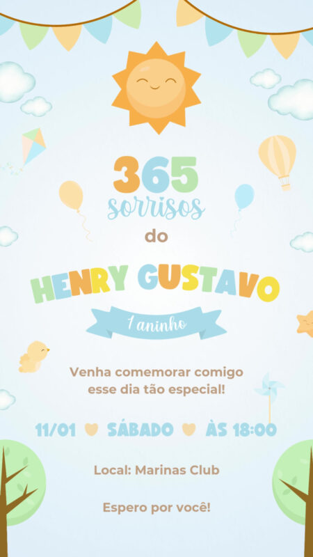 Convite Animado Simples - 365 Sorrisos - Menino