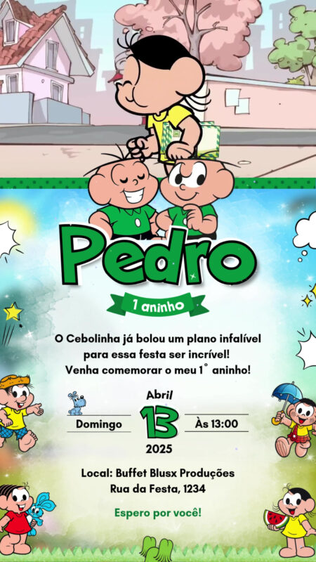 Convite Com Vídeo - Cebolinha (Turma da Mônica)