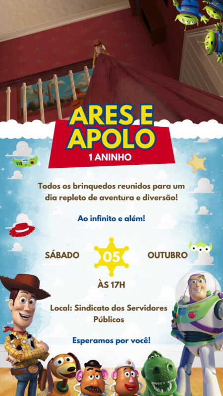 Convite Com Vídeo - Toy Story