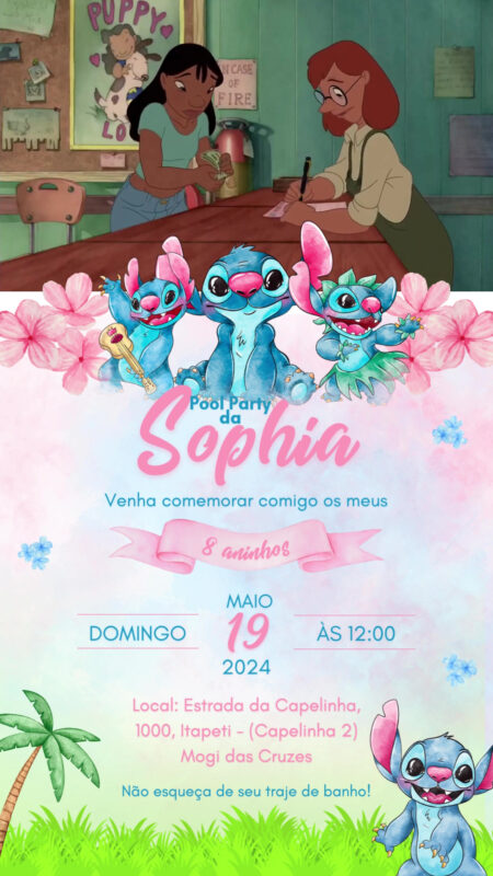 Convite Com Vídeo - Stitch Aquarela