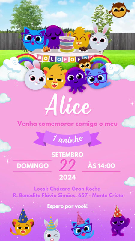 Convite Com Vídeo - Bolofofos Menina