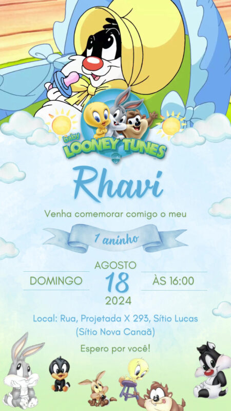Convite Com Vídeo - Baby Looney Tunes