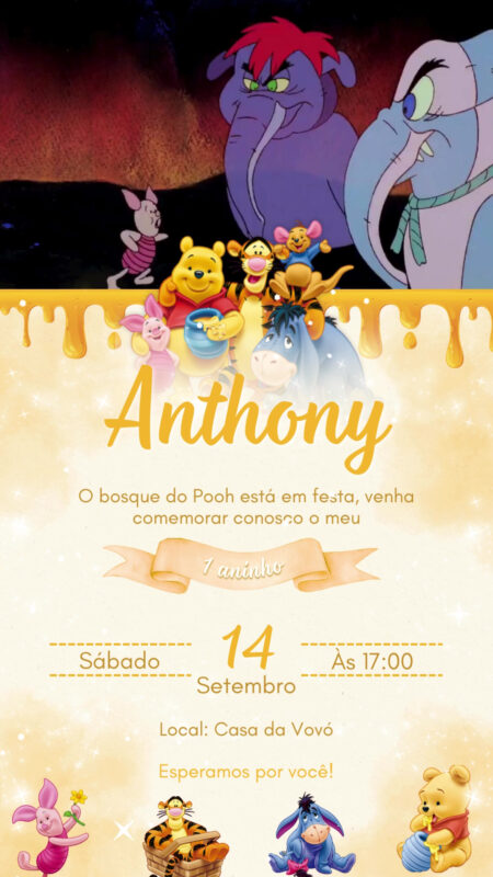 Convite Com Vídeo - Ursinho Pooh