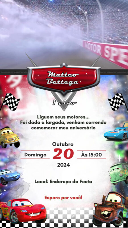 Convite Com Vídeo - Carros - mcqueen
