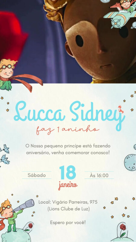 Convite Com Vídeo - Pequeno Princípe Tons Claros