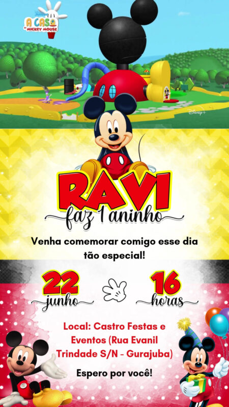 Convite Com Vídeo - Mickey