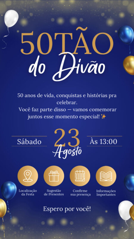 Convite Tecnológico - Azul, Dourado e Brancco