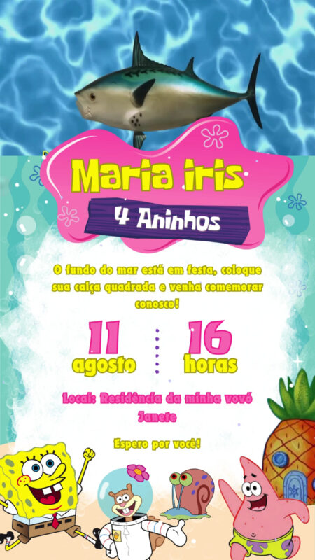 Convite Com Vídeo - Bob Esponja Rosa