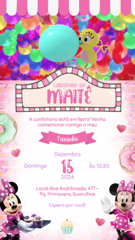 Convite Com Vídeo - Minnie Confeitaria #2