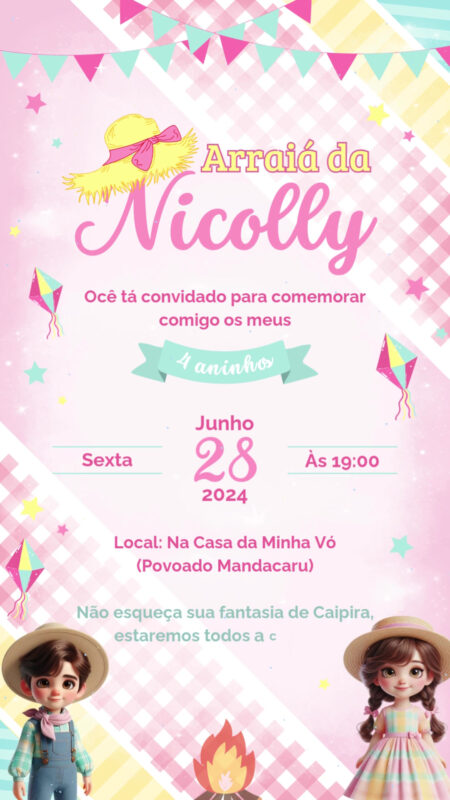 Convite Animado Simples - Arraiá Rosa