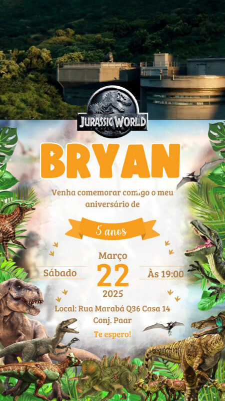 Convite Com Vídeo - Dinossauros (Jurassic Park)