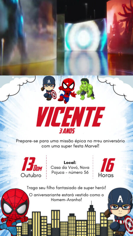 Convite Com Vídeo Vingadores Cute