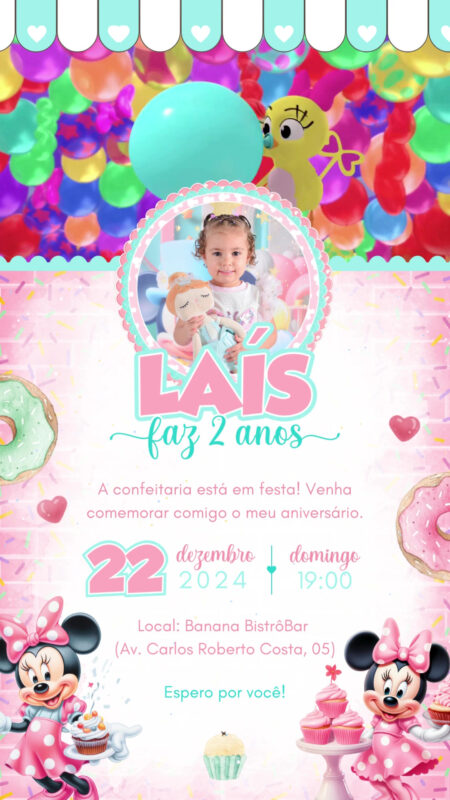 Convite Com Vídeo - Minnie Confeiteira