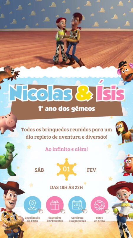 Convite Tecnológico - Toy Story Menina e Menino
