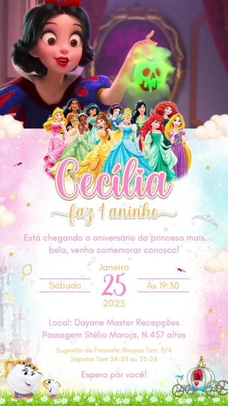 Convite Com Vídeo - Princesas Disney