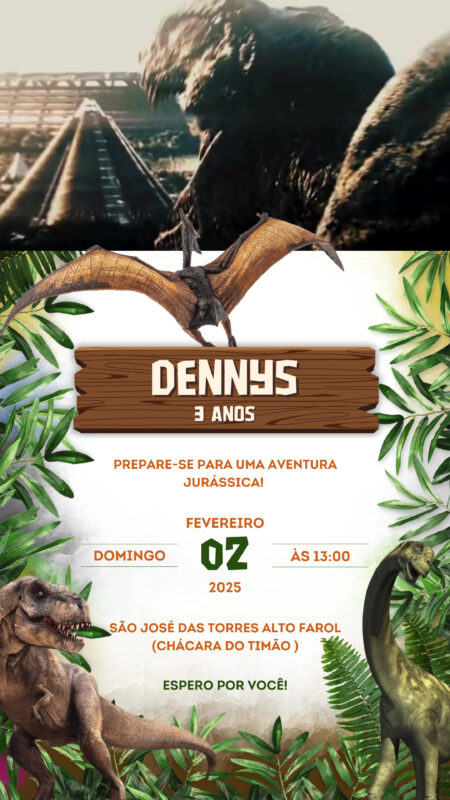 Convite Com Vídeo - Dinossauro