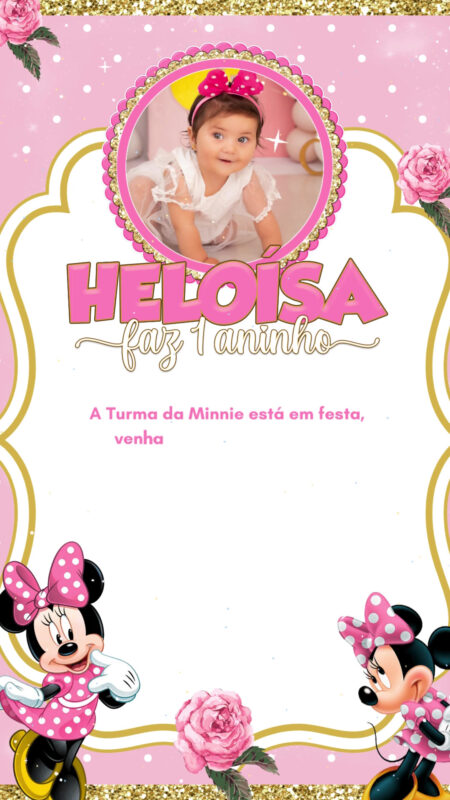 Convite Animado Simples - Minnie Rosa