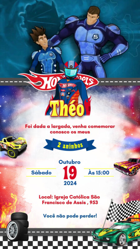 Convite Com Vídeo - Hot Wheels