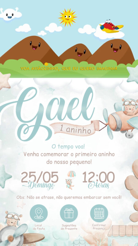 Convite Tecnológico - Urso Aviador - O tempo voa