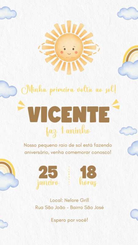 Convite Animado Simples - Primeira Volta ao Sol #3