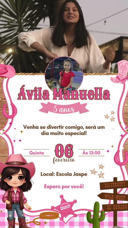 Convite Com Vídeo - Boiadeira Cowgirl