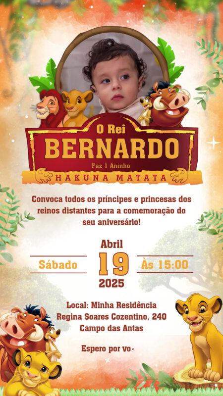 Convite Animado Simples - Rei Leão