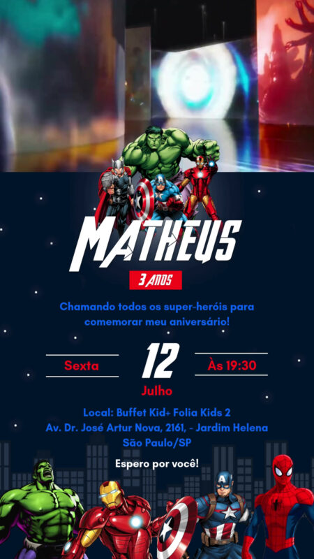 Convite Com Vídeo - Vingadores