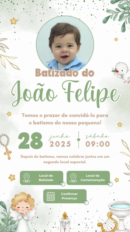Convite Tecnológico - Batizado Verde e Marrom