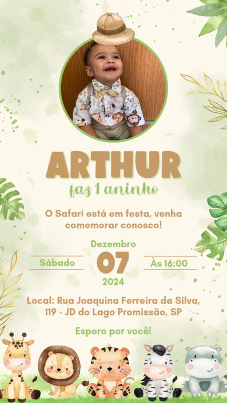 Convite Animado Simples - Safari Baby Aquarela