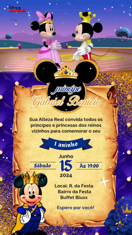 Convite Com Vídeo - Mickey Realeza