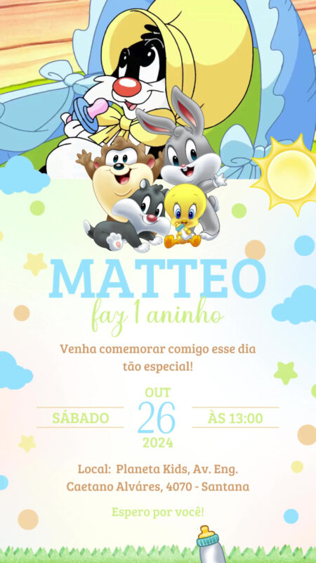 Convite Com Vídeo - Baby Looney Tunes #2