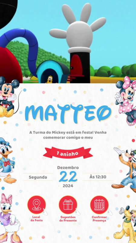 Convite Tecnológico - Turma Mickey Aquarela