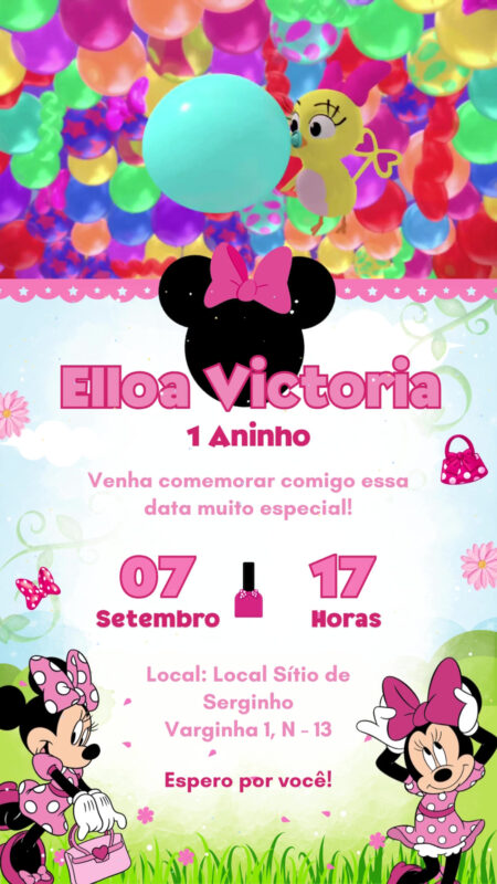 Convite Com Vídeo - Minnie Rosa 2