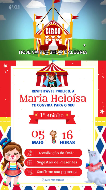 Convite Tecnológico - Circo Colorido - Menina
