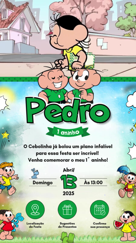 Convite Tecnológico - Cebolinha (Turma da Mônica)