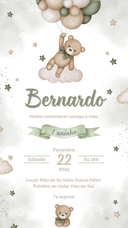 Convite Animado Simples - Ursinho Verde